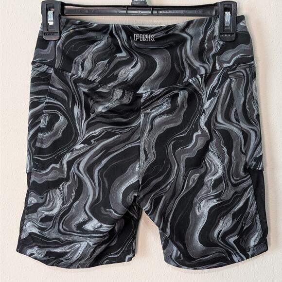 PINK VS Active Black Gray Swirl Mesh Sides Athletic Biker Shorts Size Medium - Picture 5 of 9